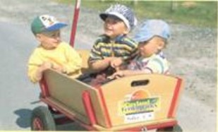 Kinder im Bollerwagen an der südlichen Nordsee im Nordseebad Dorum